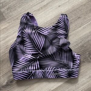 Chestee Purple and Black Palm Print Reversible Sports Bra
